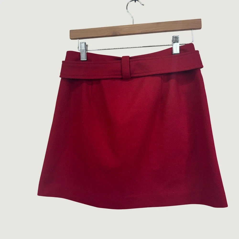 J.Crew Wool Cashmere Blend Mini Skirt Womens Size 2 Red Preppy Academic Holiday